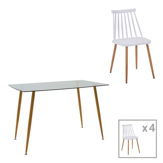 Τραπεζαρία Chloe-Aurora I Σετ 5 Τεμ Γυάλινο 8χιλ Ανθρακί - Πόδι Φυσικό 120x70x75