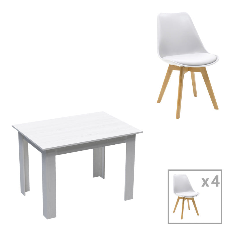 Τραπεζαρία Manka-Gaston Σετ 5 Τεμ σε Λευκή Απόχρωση 110x80x77