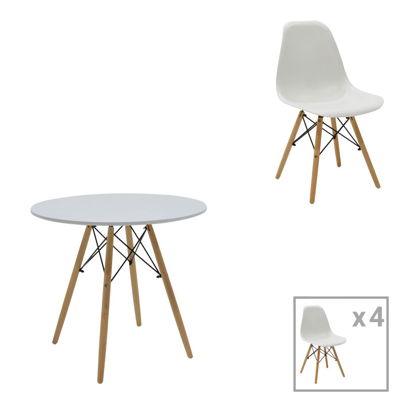 Τραπεζαρία Julita Σετ 5 Τεμ MDF και Ξύλο Οξιάς σε Λευκή-Φυσική Απόχρωση Φ80x73