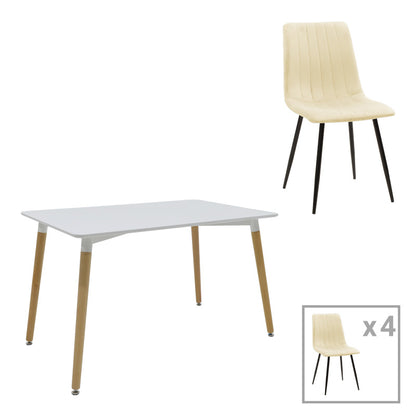 Τραπεζαρία Natali-Noor Σετ 5 Τεμ MDF Λευκό-Μπεζ Ύφασμα 120x80x76