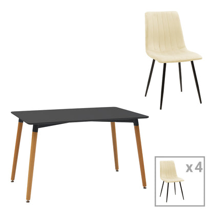 Τραπεζαρία Natali-Noor Σετ 5 Τεμ MDF Μαύρο-Μπεζ Ύφασμα 120x80x76