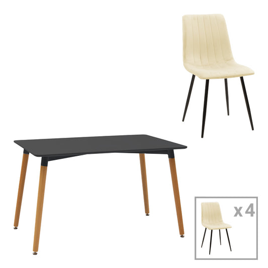 Τραπεζαρία Natali-Noor Σετ 5 Τεμ MDF Μαύρο-Μπεζ Ύφασμα 120x80x76