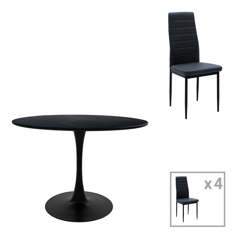 Τραπεζαρία Balou-Parker Σετ 5 Τεμ Μαύρο-Ανθρακί Φ120x73