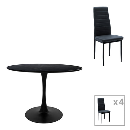 Τραπεζαρία Balou-Parker Σετ 5 Τεμ Μαύρο-Ανθρακί Φ120x73