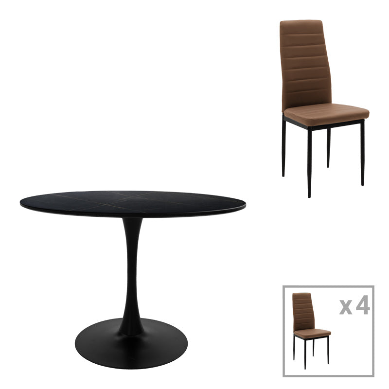 Τραπεζαρία Balou-Parker Σετ 5 Τεμ Μαύρο-Καφέ Φ120x73