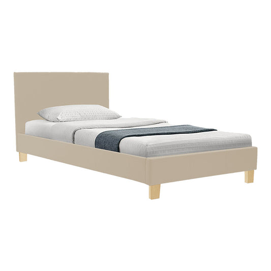 Κρεβάτι με Στρώμα Nevil-Dreamer Ύφασμα Μπεζ-Ξύλινο Πόδι σε Φυσική Απόχρωση 100x200εκ