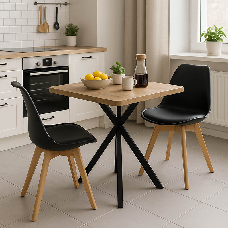 Τραπεζαρία με Καρέκλες Gaston Μαύρο και Τραπέζι Prestone Oak 70x70x75εκ Σετ 3 Τεμ.