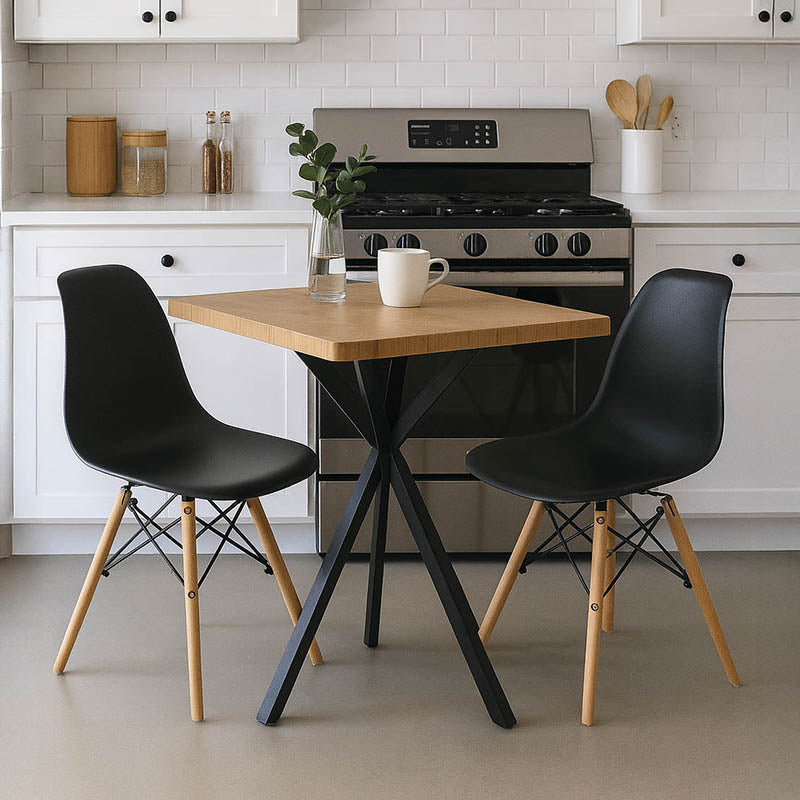 Τραπεζαρία με Καρέκλες Julita Μαύρο και Τραπέζι Prestone Oak 70x70x75εκ Σετ 3 Τεμ.