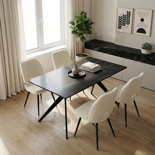 Τραπεζαρία με Καρέκλες Renish Λευκό και Τραπέζι Ezali Μαύρο 140x80x75 Σετ 5 Τεμ.