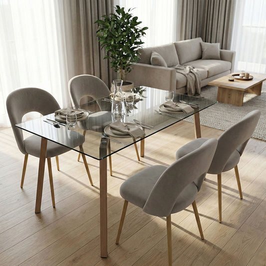 Τραπεζαρία με Καρέκλες Jonah Γκρι και Τραπέζι Titta Γυαλί 120x70x75 Σετ 5 Τεμ.