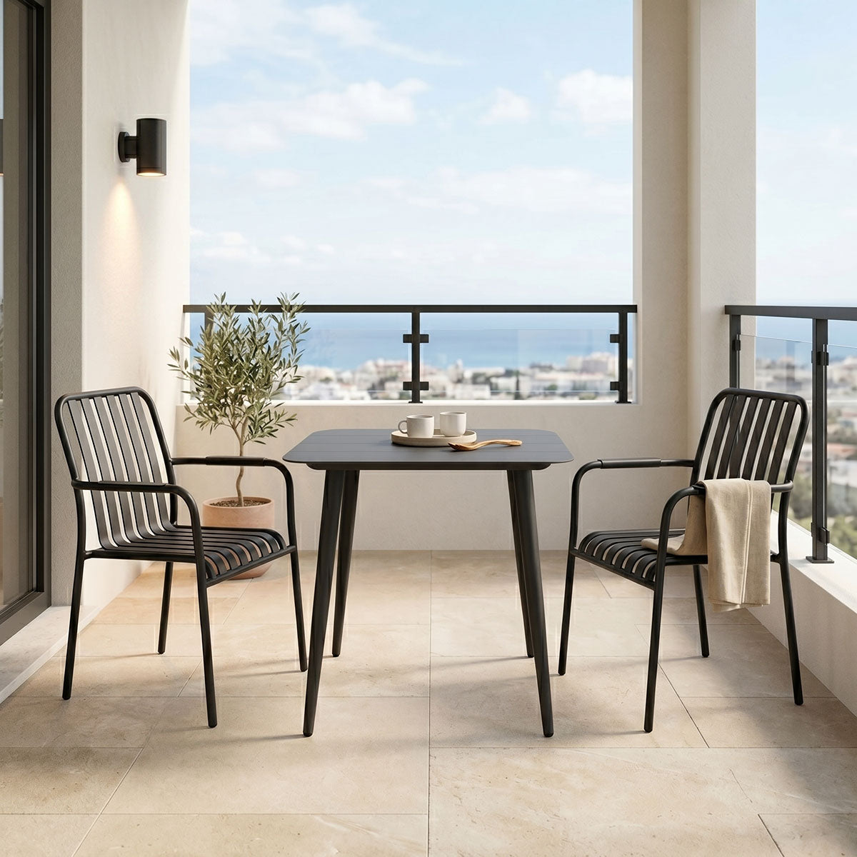 Heven-Vista Dining Set 3 pcs Black Aluminum 80x80x72