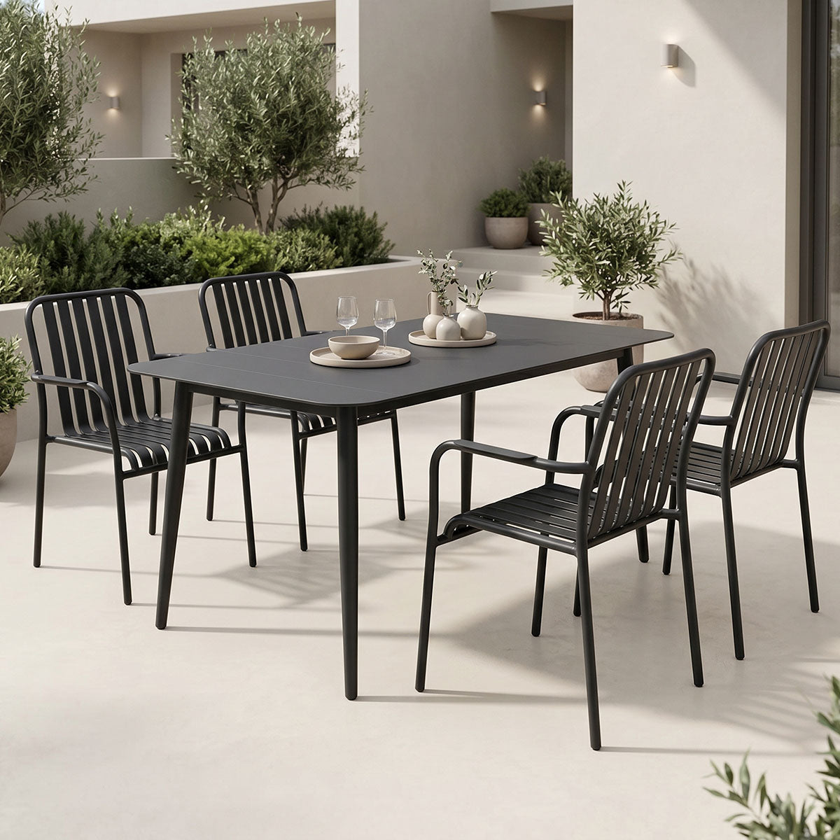 Τραπεζαρία Heven-Vista Σετ 5 Τεμ Μαύρο Αλουμίνιο 120x70x72