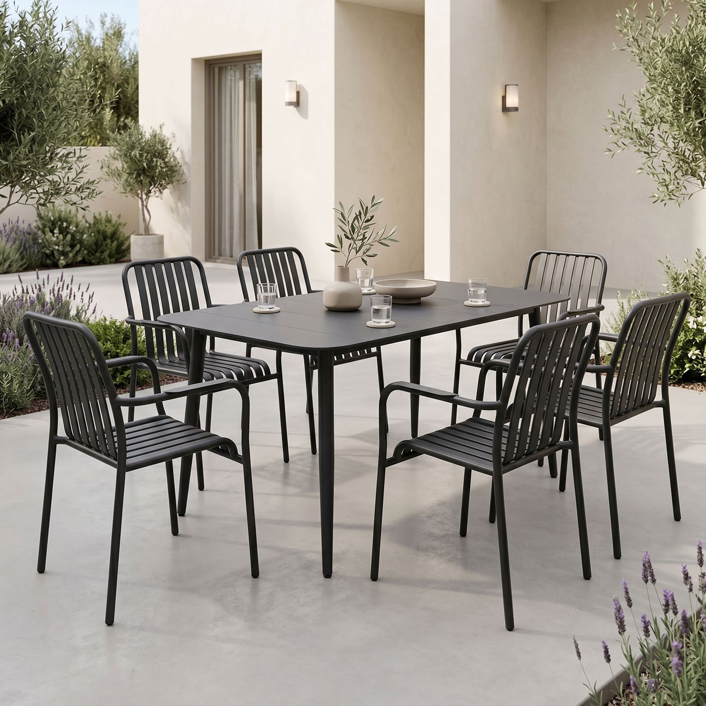 Τραπεζαρία Heven-Vista Σετ 7 Τεμ Μαύρο Αλουμίνιο 120x70x72