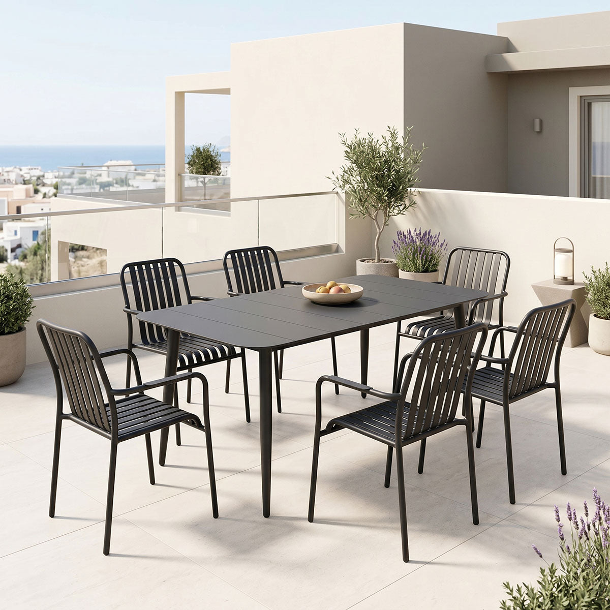 Τραπεζαρία Heven-Vista Σετ 7 Τεμ Μαύρο Αλουμίνιο 150x80x72