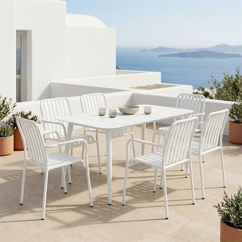 Τραπεζαρία Heven-Vista Σετ 7 Τεμ Λευκό Αλουμίνιο 120x70x72