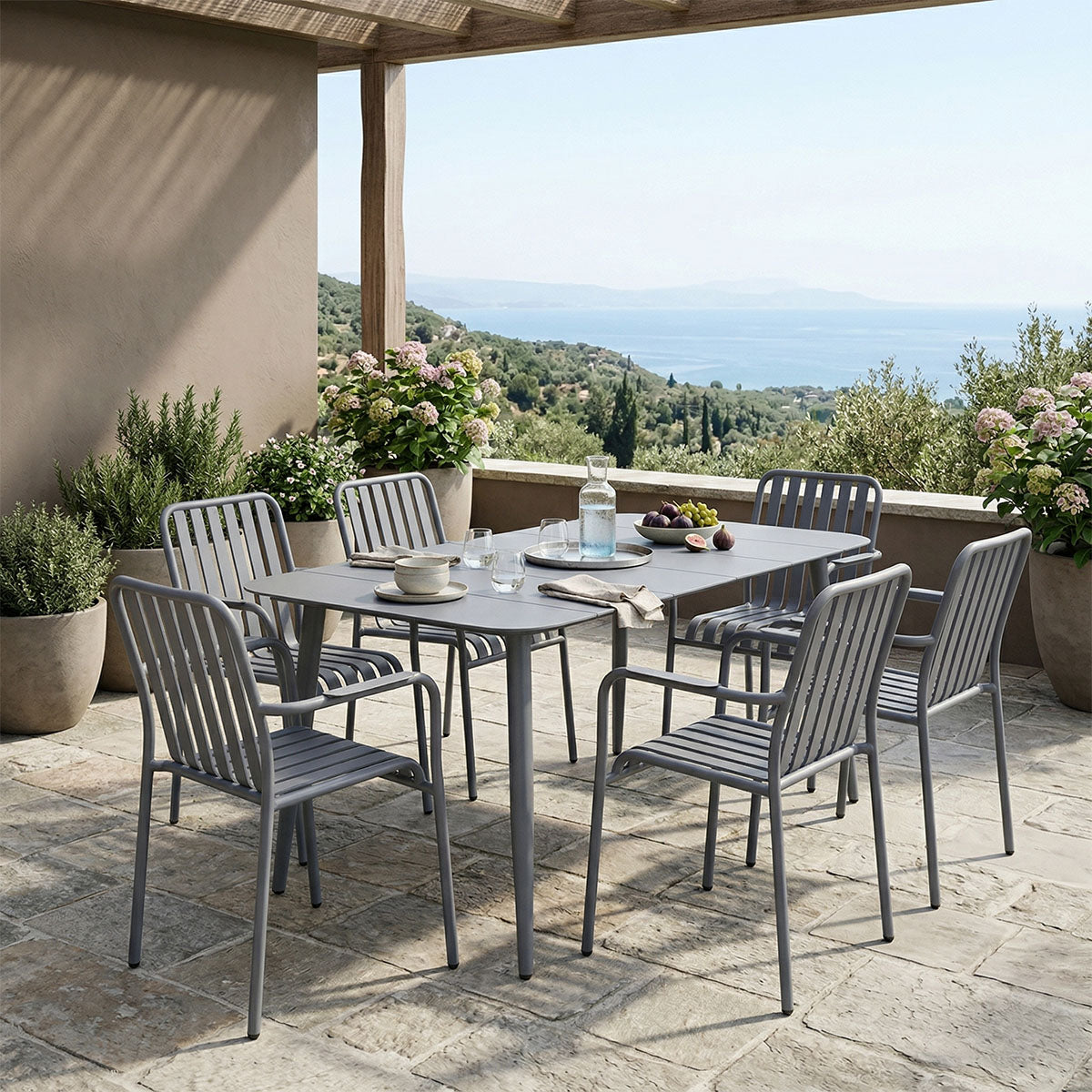 Τραπεζαρία Heven-Vista Σετ 7 Τεμ Ανθρακί Αλουμίνιο 150x80x72