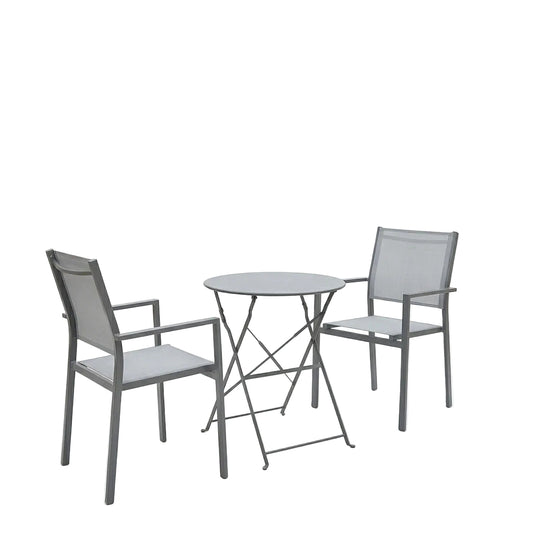 Τραπεζαρία Bistro-Confidence Σετ 3 Τεμ Ανθρακί Μέταλλο με Γκρι Textilene Φ60x71