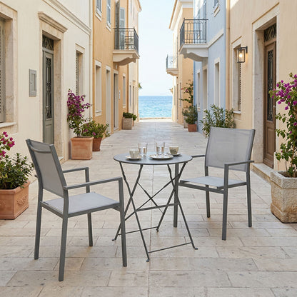 Τραπεζαρία Bistro-Confidence Σετ 3 Τεμ Ανθρακί Μέταλλο με Γκρι Textilene Φ60x71