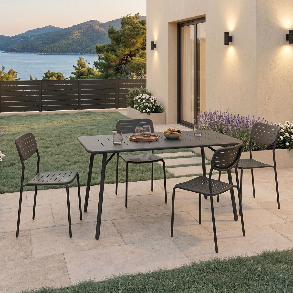 Τραπεζαρία Moraja-Deraby Ι Σετ 5 Τεμ Μαύρο Μέταλλο 140x80x72