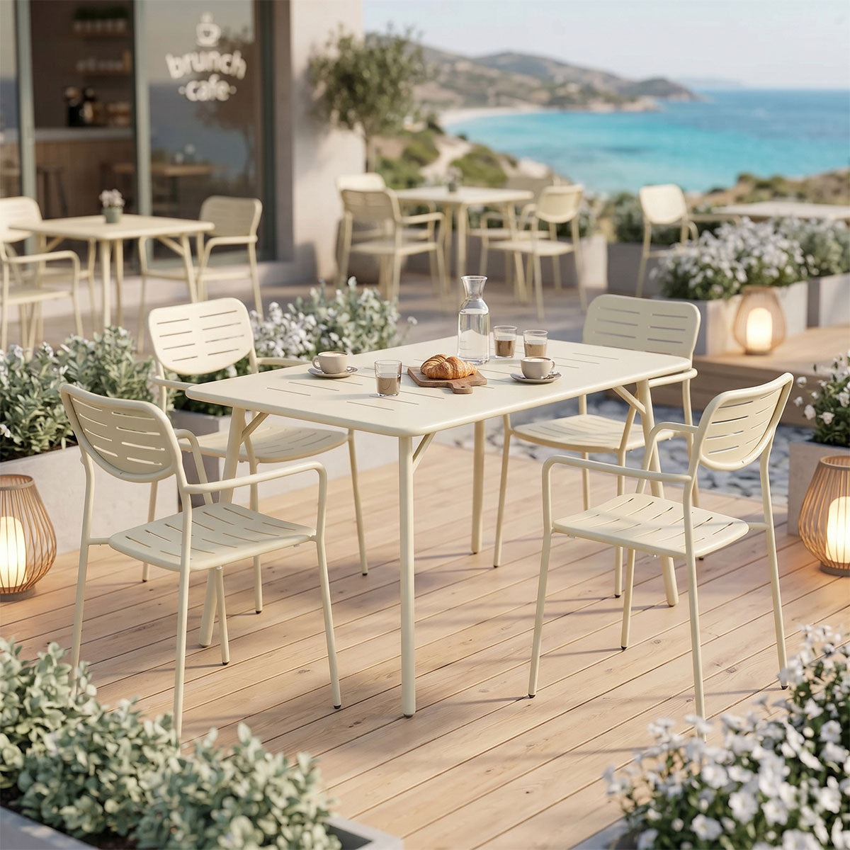 Τραπεζαρία Moraja-Deraby Σετ 5 Τεμ Κρεμ Μέταλλο 140x80x72