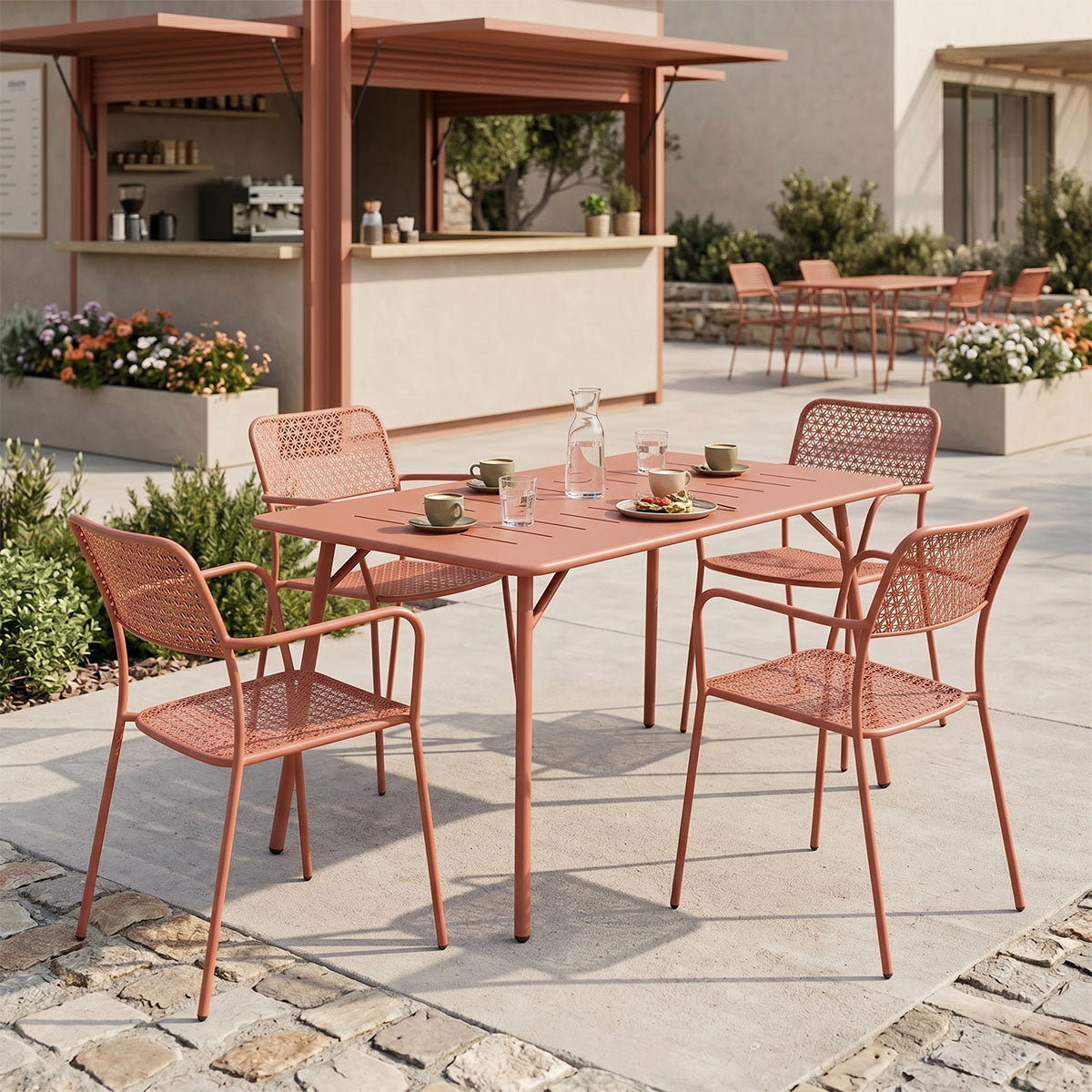 Τραπεζαρία Moraja-Federal Σετ 5 Τεμ Terracotta Μέταλλο 140x80x72