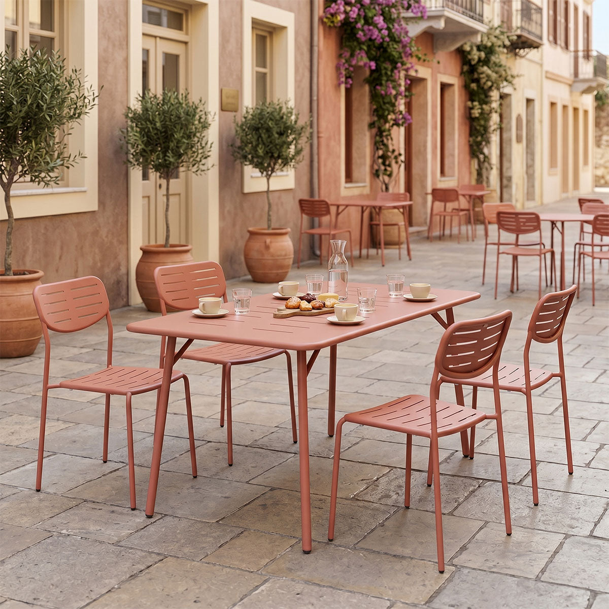 Τραπεζαρία Moraja-Deraby Ι Σετ 5 Τεμ Terracotta Μέταλλο 140x80x72