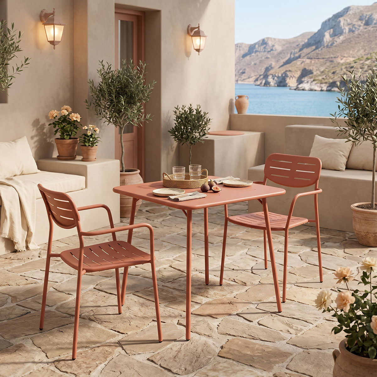 Τραπεζαρία Moraja-Deraby Σετ 3 Τεμ Terracotta Μέταλλο 70x70x73