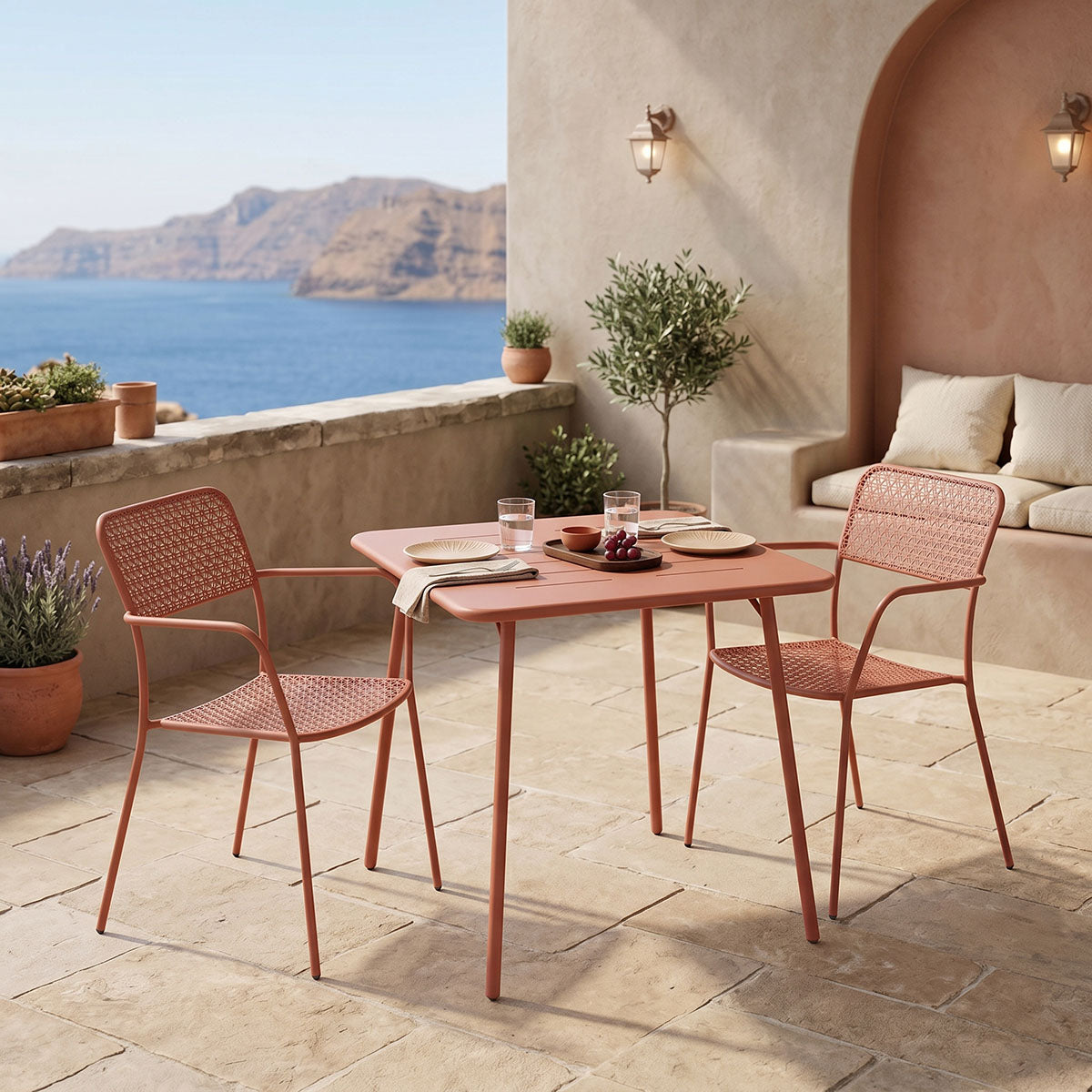 Τραπεζαρία Moraja-Federal Σετ 3 Τεμ Terracotta Μέταλλο 70x70x73