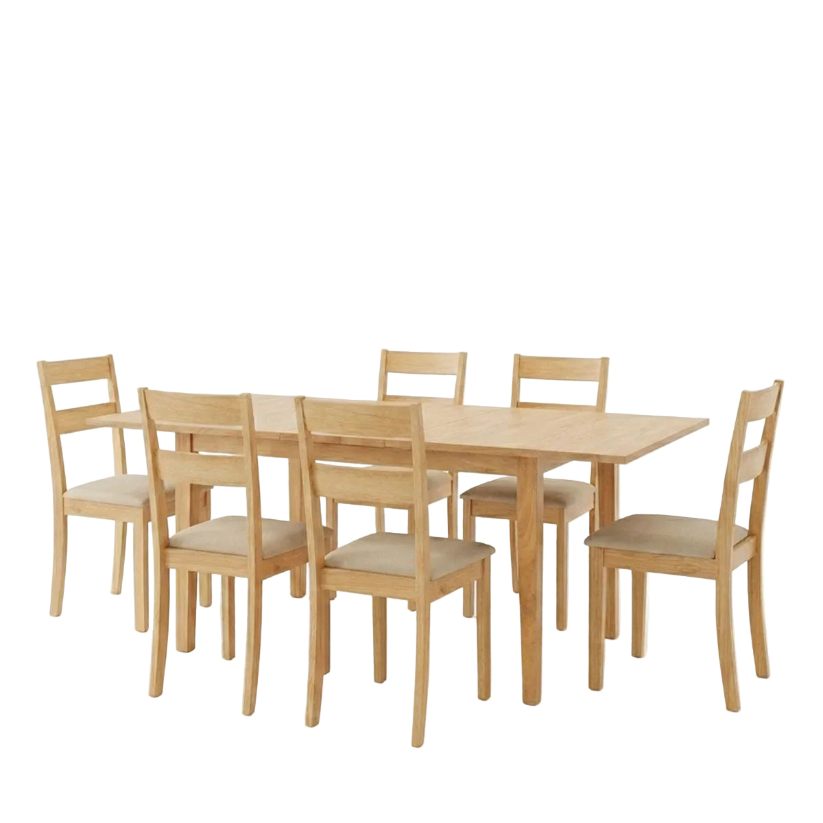 Dallan-Country Dining Set 7 Pcs in Natural Rubberwood 120-150x80x74
