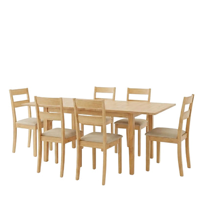 Dallan-Country Dining Set 7 Pcs in Natural Rubberwood 120-150x80x74