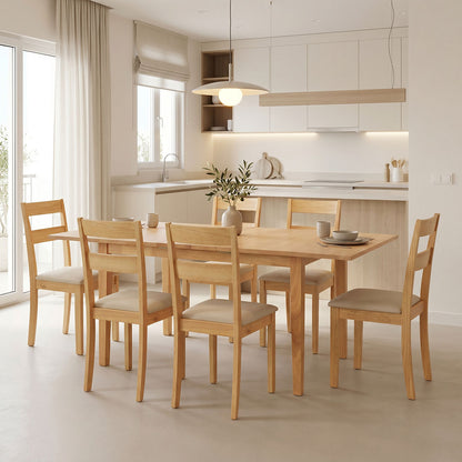 Dallan-Country Dining Set 7 Pcs in Natural Rubberwood 120-150x80x74