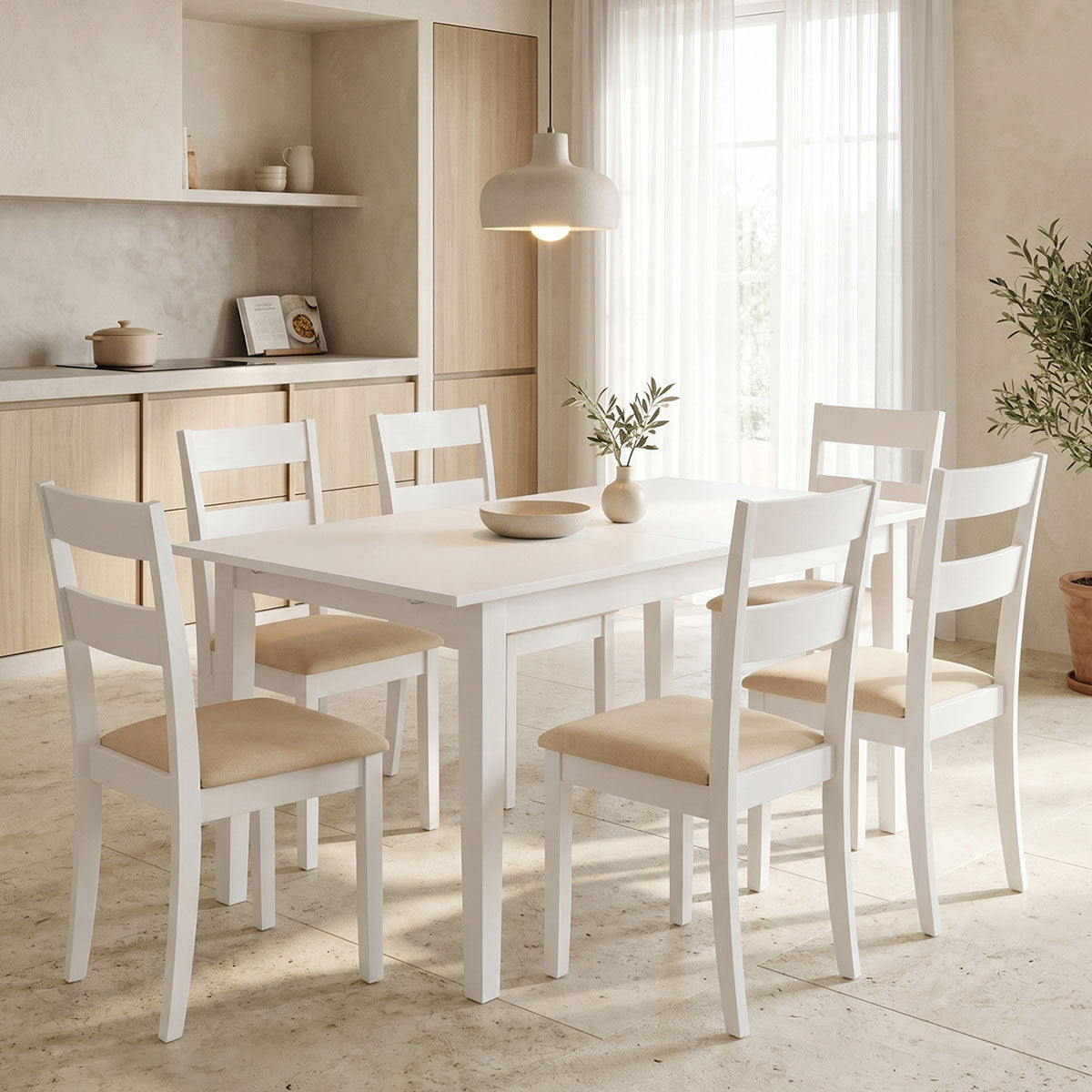 Τραπεζαρία Dallan-Mabor 7 Τεμ Λευκό Rubberwood 120-150x80x73,8