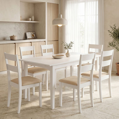 Τραπεζαρία Dallan-Mabor 7 Τεμ Λευκό Rubberwood 120-150x80x73,8