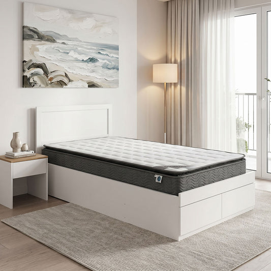 Bed with Mattress and Drawer Olympus-Perfecto White 100x200cm