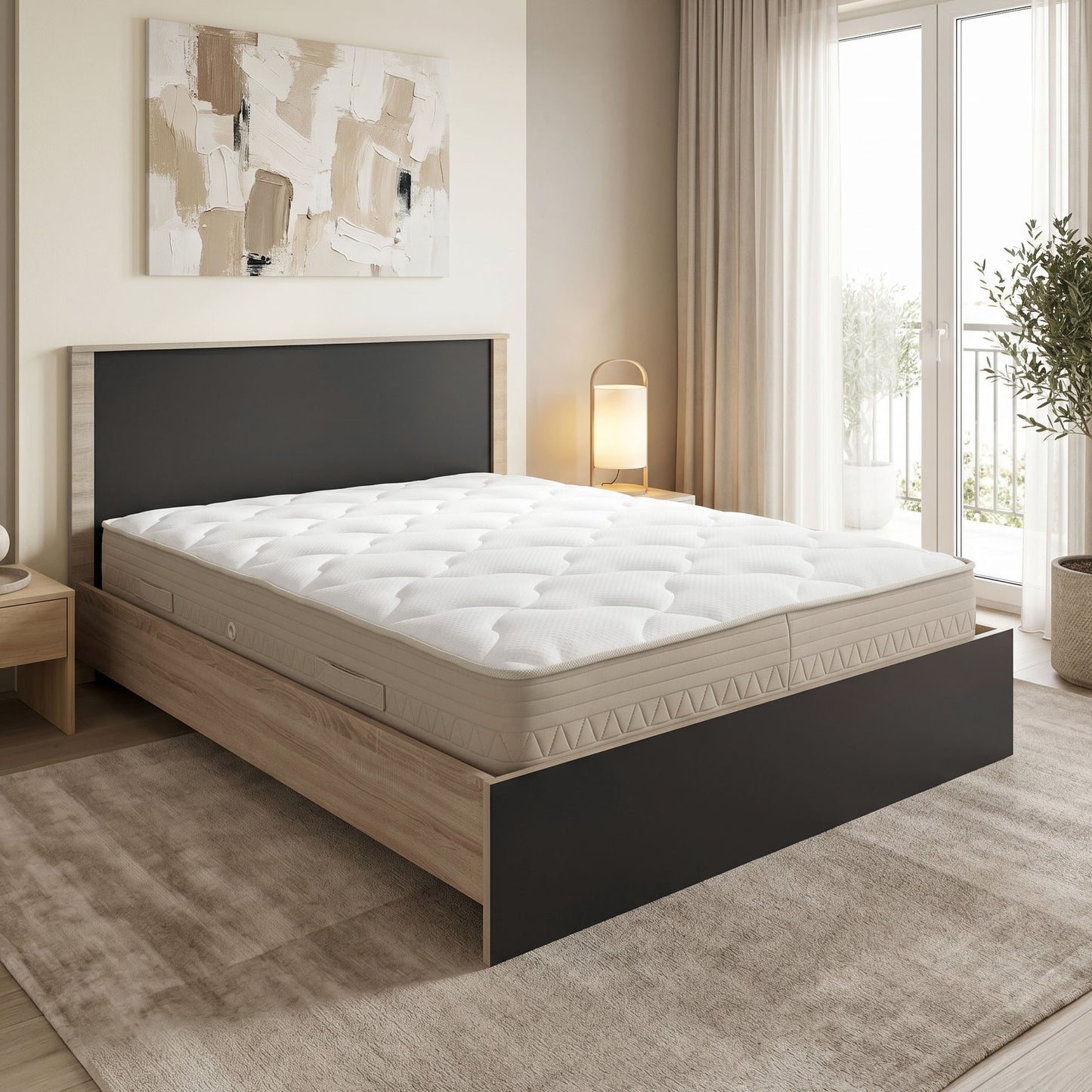 Κρεβάτι με Στρώμα Athos-Sleepy Sonoma Ανθρακί 160x200εκ