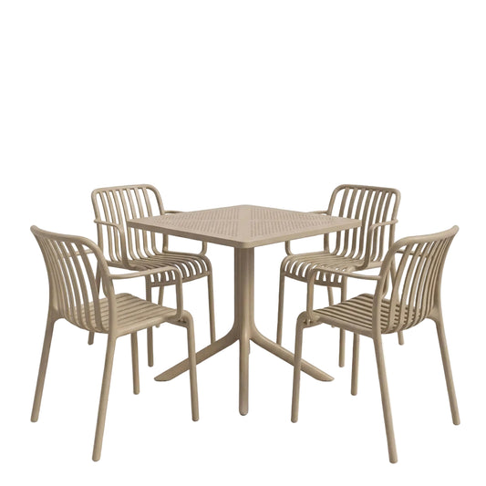 Τραπεζαρία Zoi-Groovy Σετ 5 Τεμ Cappuccino PP 80x80x74