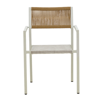 Τραπεζαρία Dagyn-Savor Σετ 7 Τεμ Λευκό Αλουμίνιο με Textline PE Rattan σε Φυσική Απόχρωση 180-240x90x76