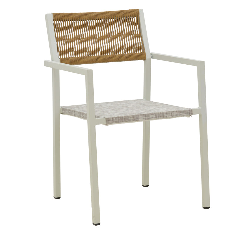 Τραπεζαρία Dagyn-Savor Σετ 7 Τεμ Λευκό Αλουμίνιο με Textline PE Rattan σε Φυσική Απόχρωση 180-240x90x76