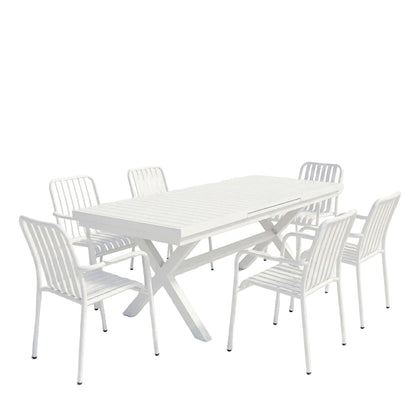 Τραπεζαρία Dagyn-Vista Σετ 7 Τεμ Λευκό Αλουμίνιο 180-240x90x76
