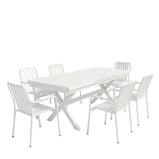 Τραπεζαρία Dagyn-Vista Σετ 7 Τεμ Λευκό Αλουμίνιο 180-240x90x76