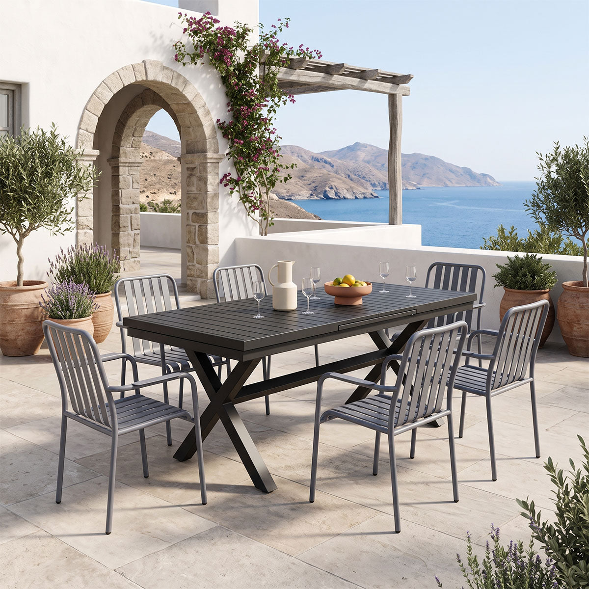 Τραπεζαρία Dagyn-Vista Σετ 7 Τεμ Ανθρακί Αλουμίνιο 180-240x90x76