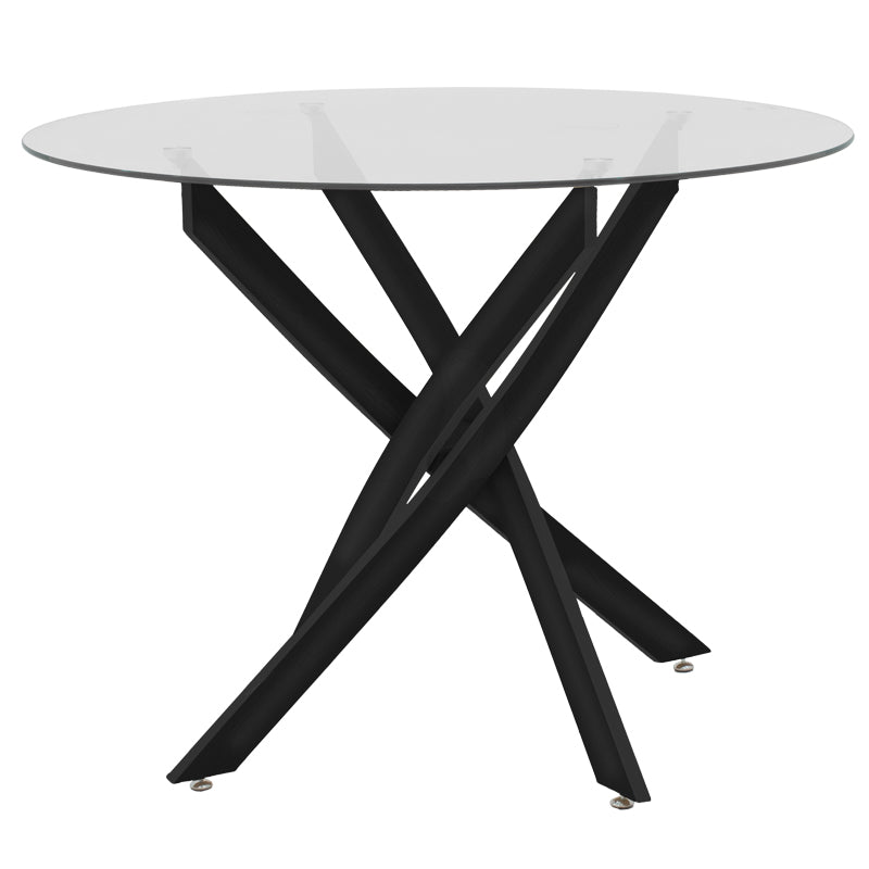 Dining Room with Julita Grey Chairs and Antoro Glass Table with Black Metal Φ80x75 5 Pieces Set