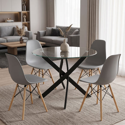 Dining Room with Julita Grey Chairs and Antoro Glass Table with Black Metal Φ80x75 5 Pieces Set