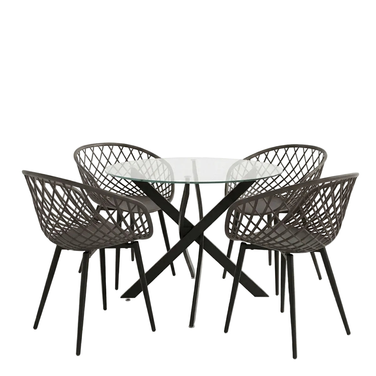Dining Set Ezra Armchairs Anthracite and Antoro Glass Table with Black Metal Φ80x75 Set of 5 pcs