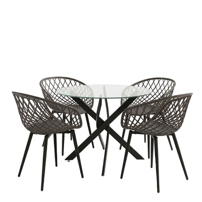 Dining Set Ezra Armchairs Anthracite and Antoro Glass Table with Black Metal Φ80x75 Set of 5 pcs