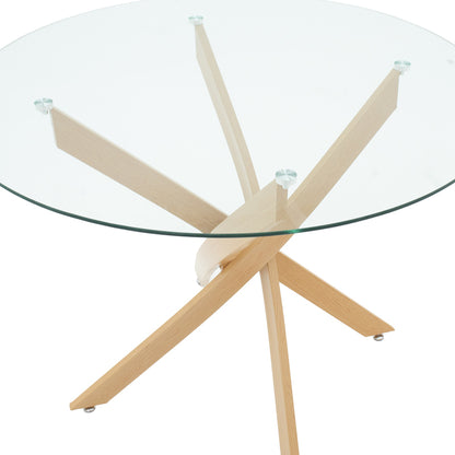 Dining Set with Ezra White Armchairs and Antoro Glass Table with Metal in Natural Shade Φ80x75 Set of 5 Pcs