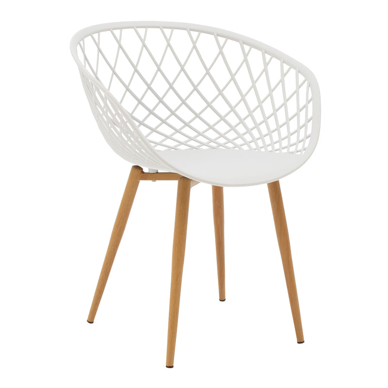 Dining Set with Ezra White Armchairs and Antoro Glass Table with Metal in Natural Shade Φ80x75 Set of 5 Pcs