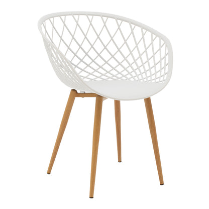 Dining Set with Ezra White Armchairs and Antoro Glass Table with Metal in Natural Shade Φ80x75 Set of 5 Pcs