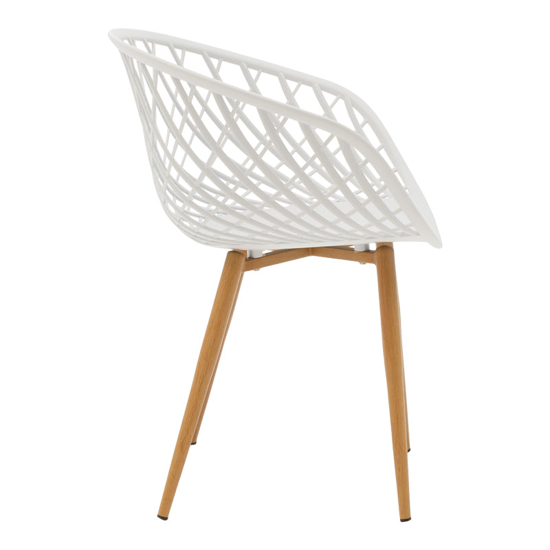Dining Set with Ezra White Armchairs and Antoro Glass Table with Metal in Natural Shade Φ80x75 Set of 5 Pcs