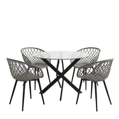 Dining Set with Ezra Anthracite Armchairs and Antoro Glass Table with Black Metal Frame Φ100x75, 5-Piece Set